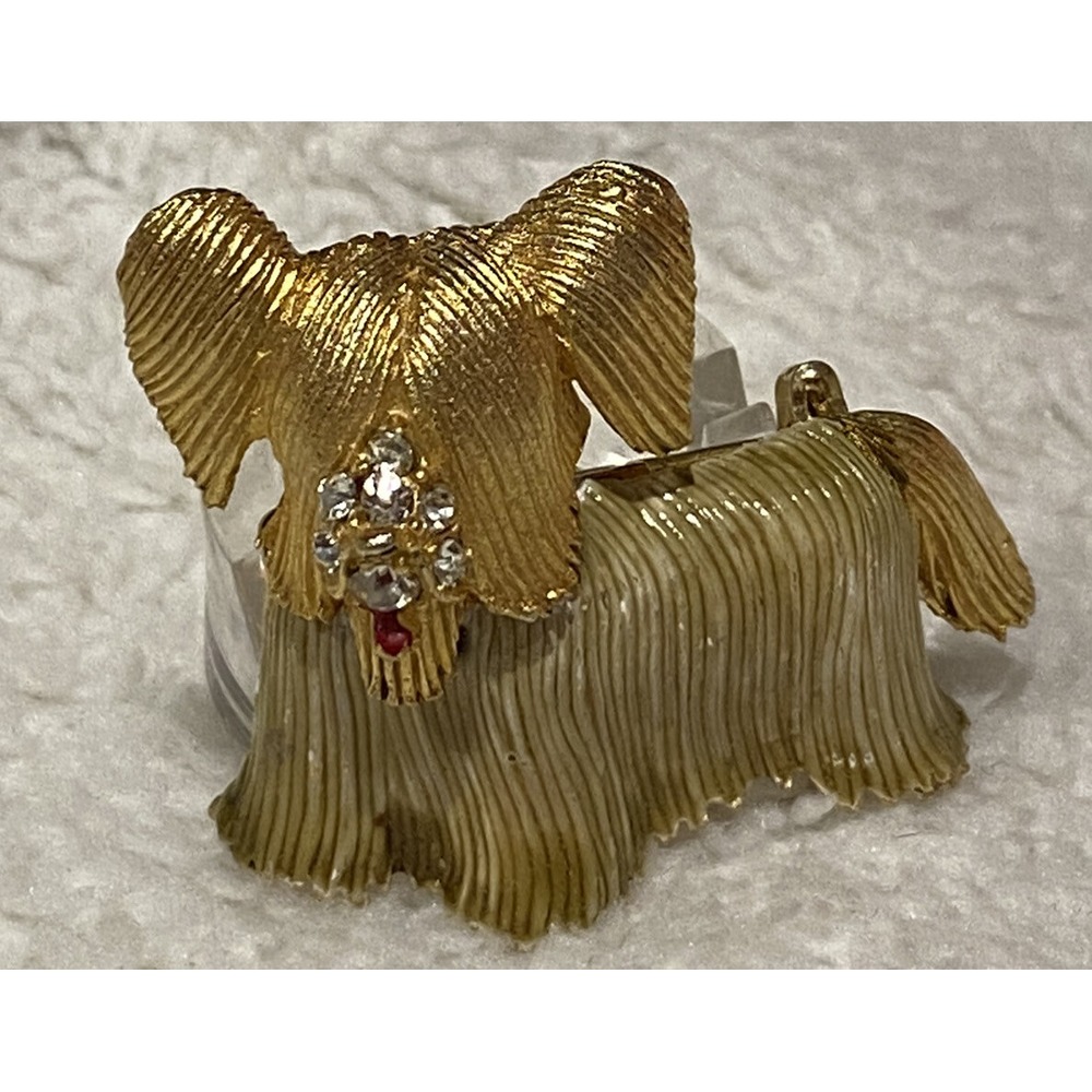 Dogs Lovers Doggie Brooch /Pin Yorkshire? Skye? Terrier Puppy Goldtone / Enamel